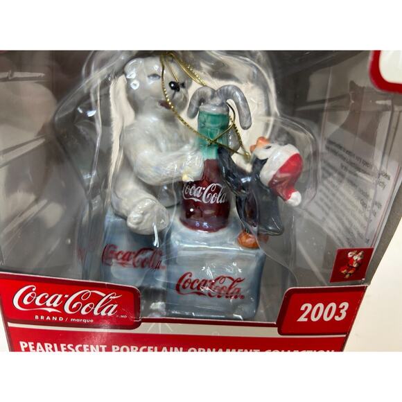 Coca-Cola Pearlescent Porcelain Ornaments Lot of 3 Christmas 2003 2004 - Picture 4 of 7